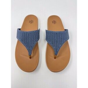 The Sak Womens Sandals Blue Shana Thong Crochet Flat Slide Slip On Boho US 8